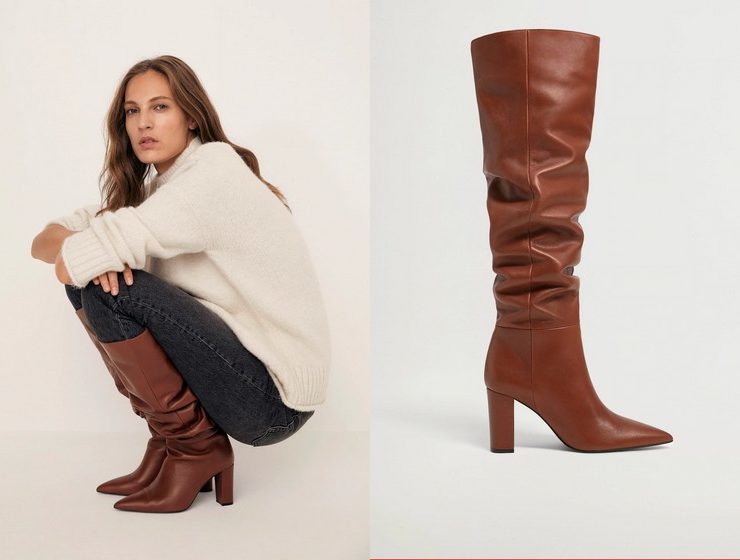 bottes-cuir-plissees-talon-mango-marron