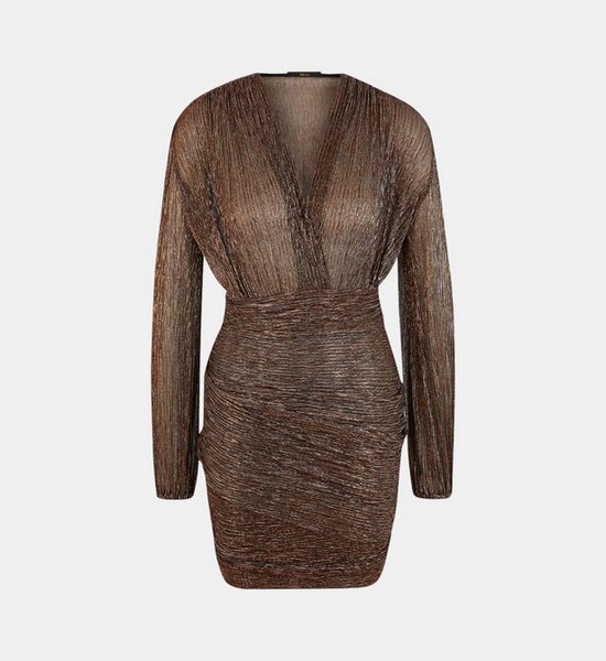 robe-fourreau-drapee-metallisee-maje